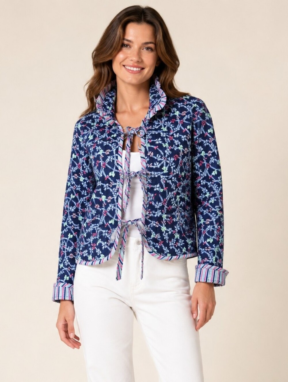 NWT Simply Southern Ophelia Floral Quilted Tie Front Jacket XS
